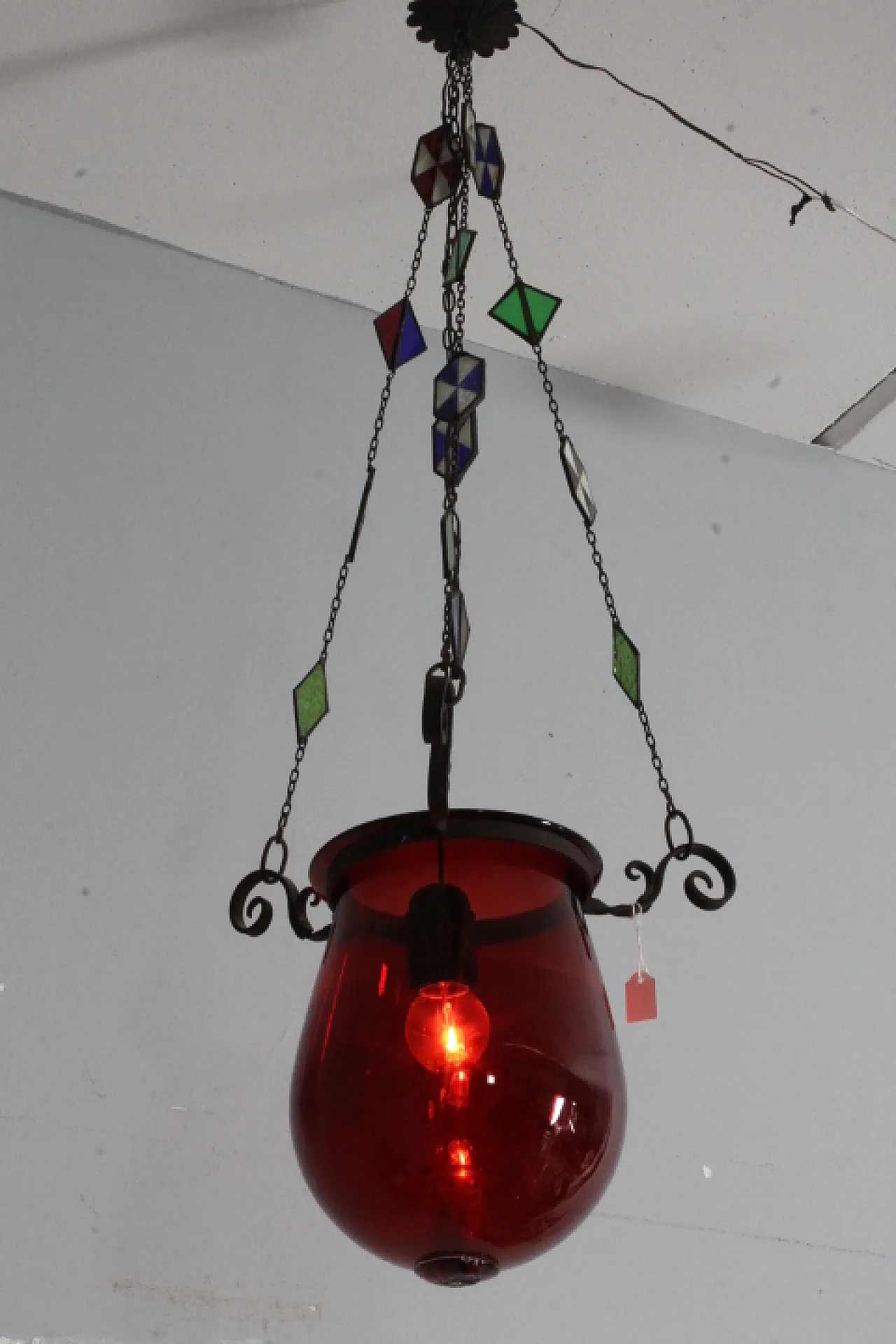 Lampadario porta candela vetro rosso, fine '800 2
