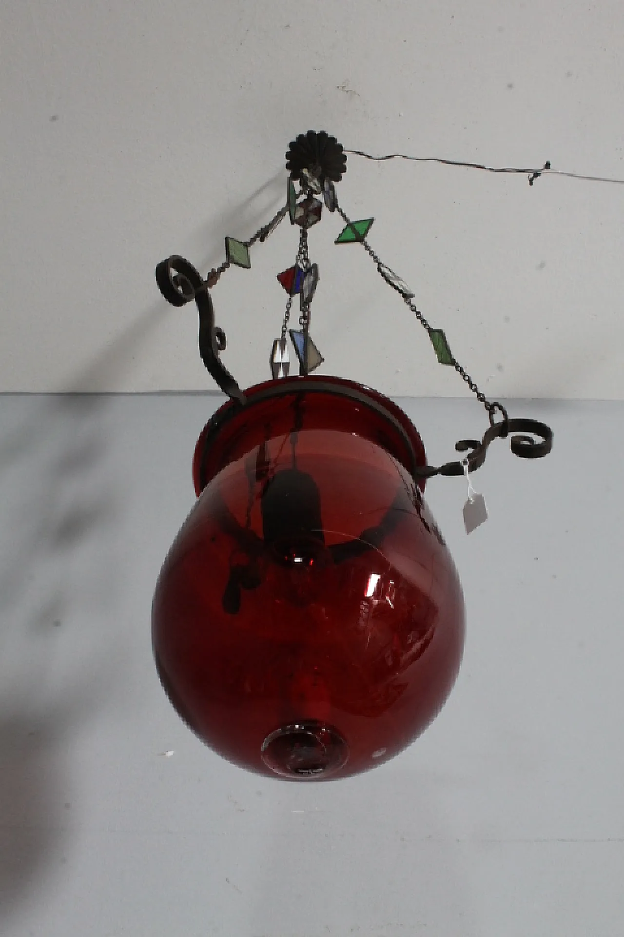 Lampadario porta candela vetro rosso, fine '800 6