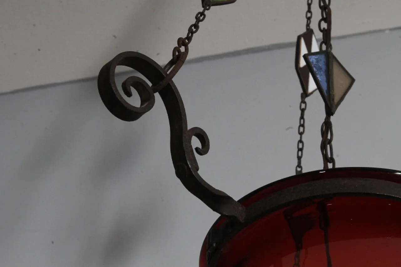 Lampadario porta candela vetro rosso, fine '800 7