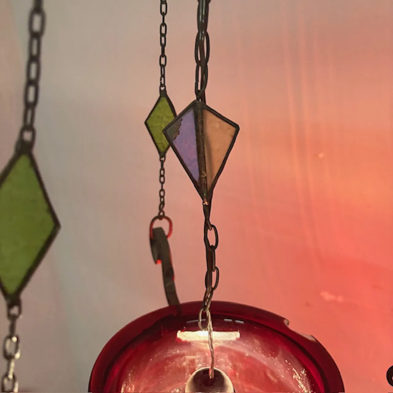 Lampadario porta candela vetro rosso, fine '800 10