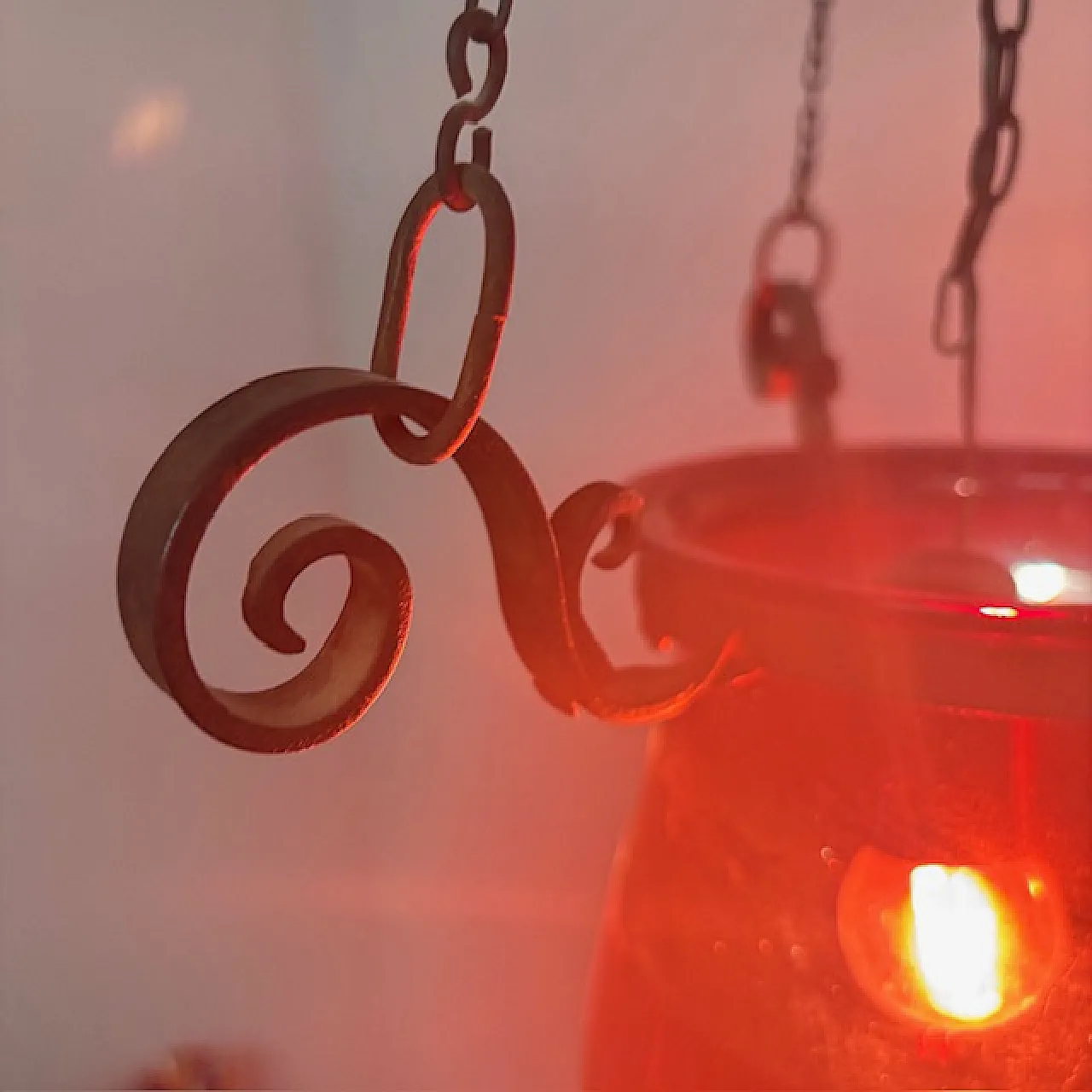 Lampadario porta candela vetro rosso, fine '800 11