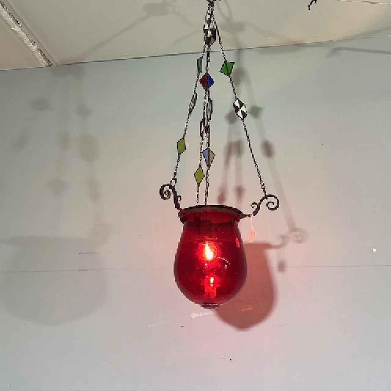 Lampadario porta candela vetro rosso, fine '800 12