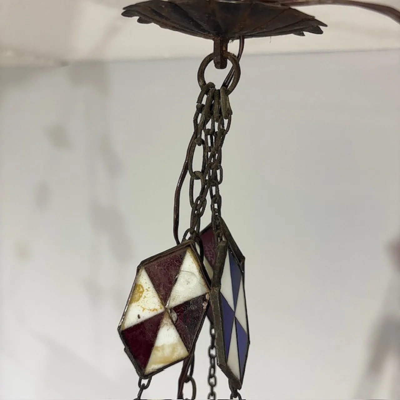 Lampadario porta candela vetro rosso, fine '800 15