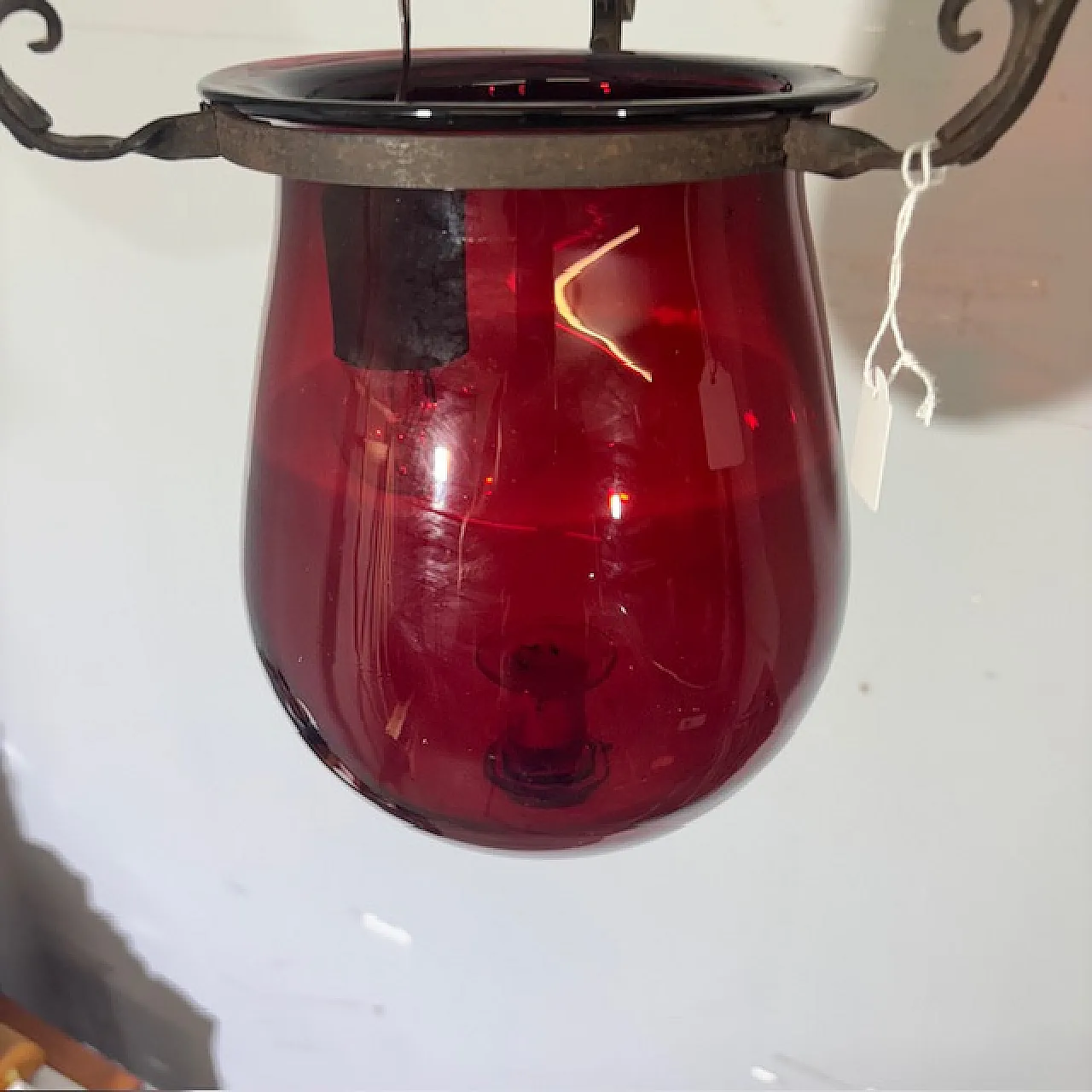 Lampadario porta candela vetro rosso, fine '800 16