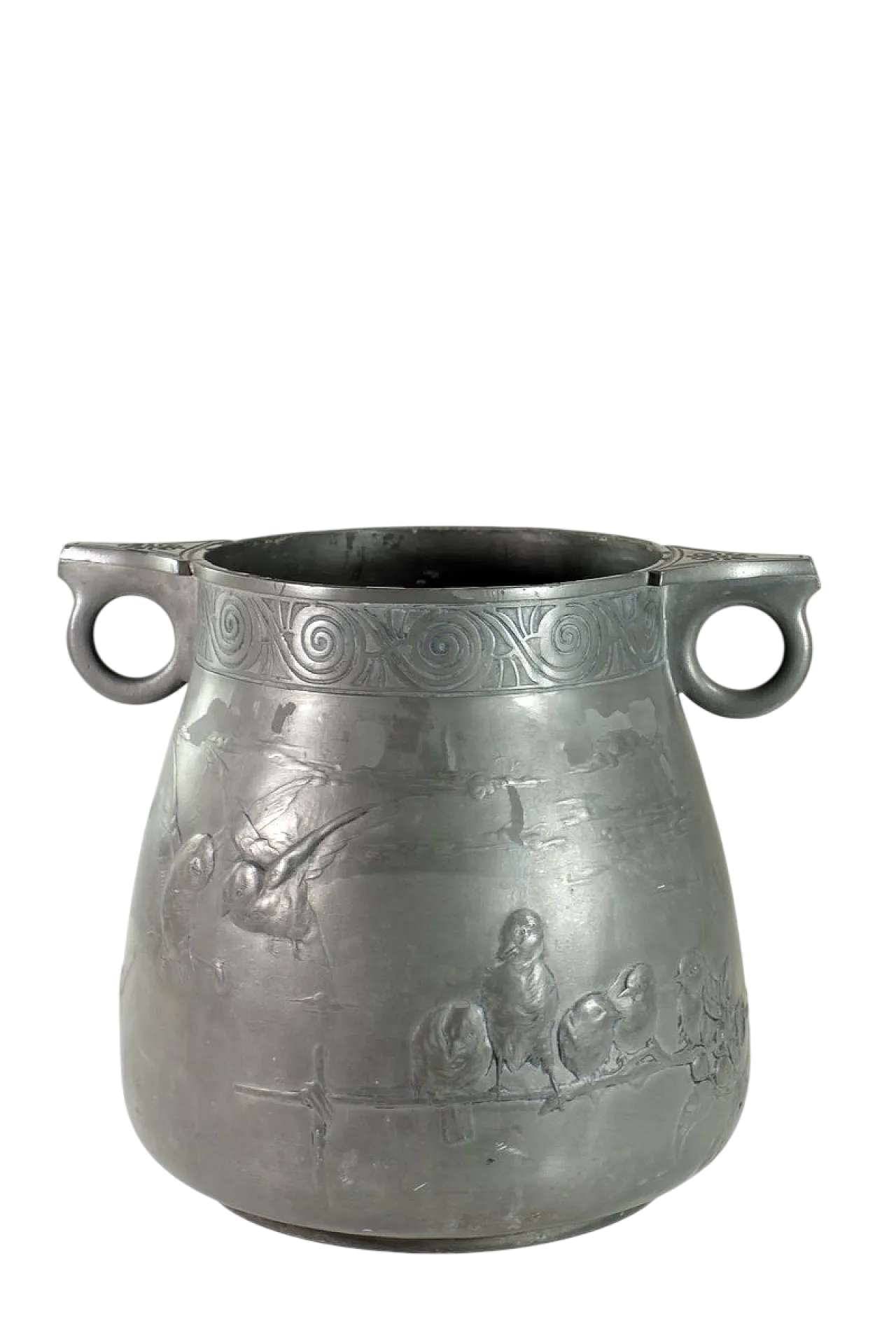 Vaso Kayser Birds in peltro Art Nouveau, inizio '900 12