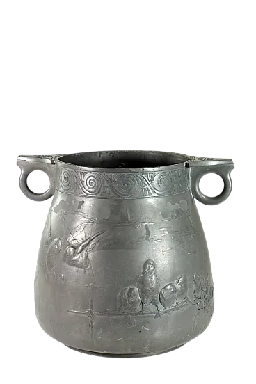 Art Nouveau Pewter Kayser Birds flowers vase, early 20th century