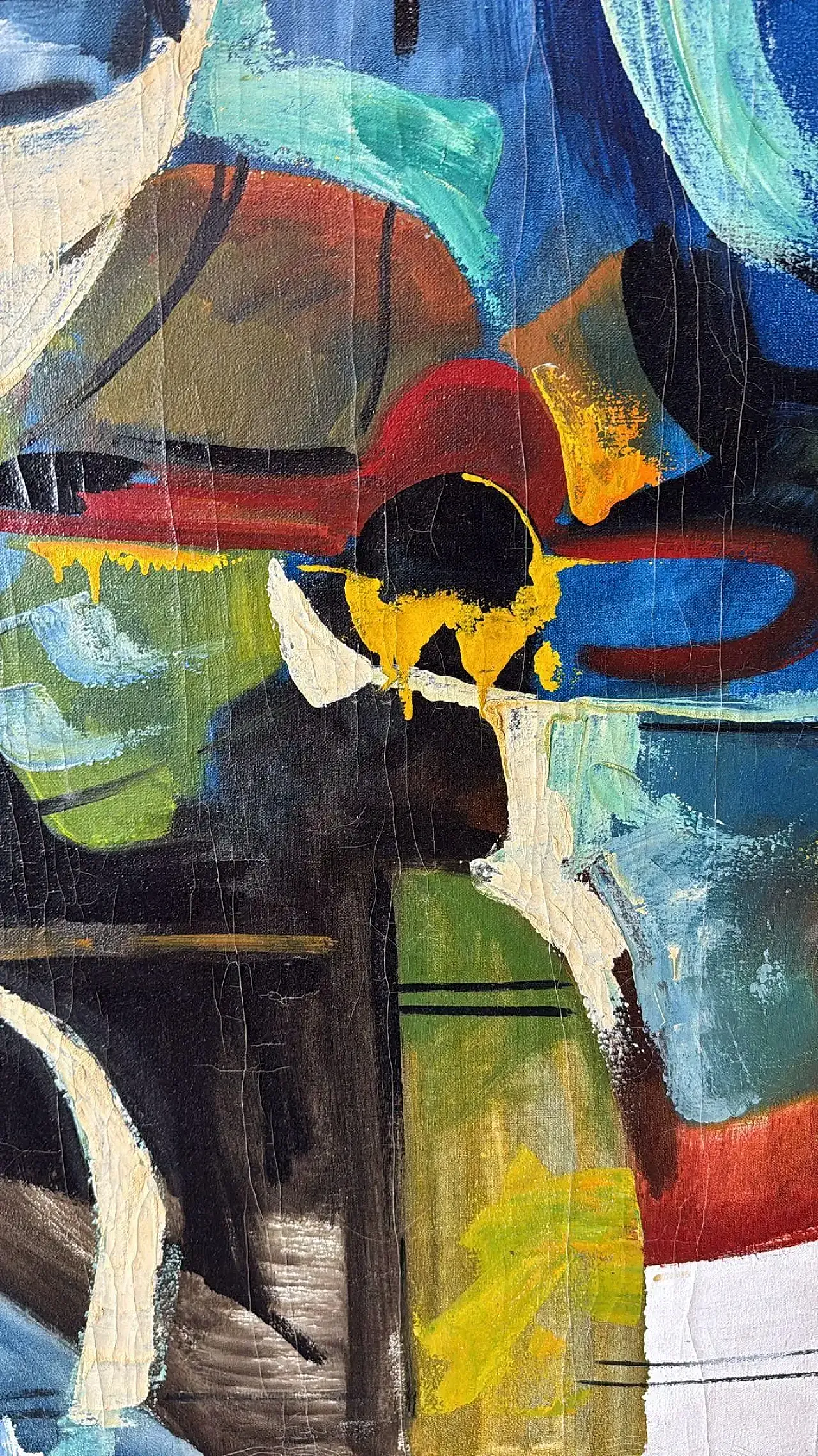 Arte astratta francese, olio su tela con cornice in legno, anni '80 8