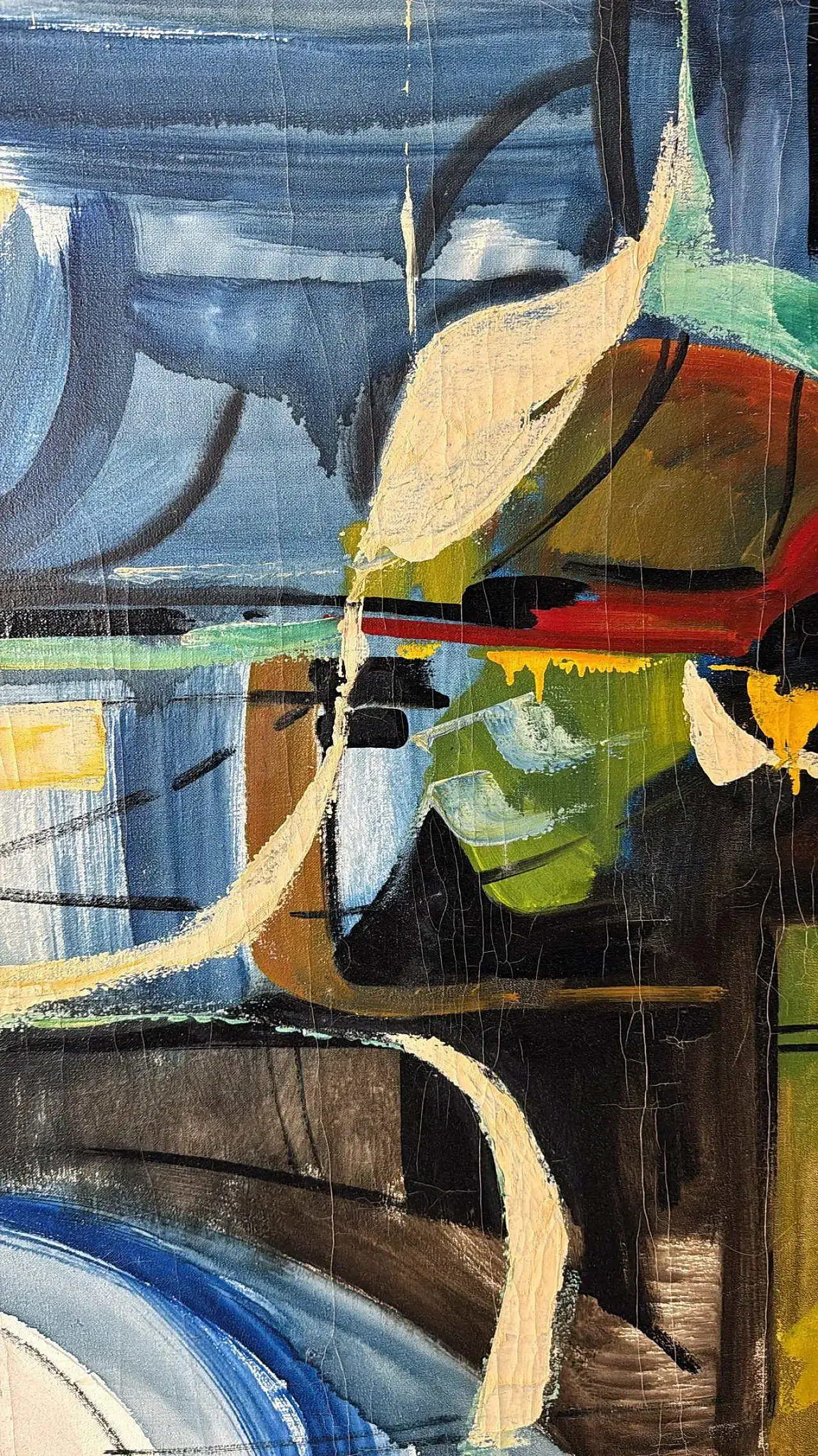 Arte astratta francese, olio su tela con cornice in legno, anni '80 9