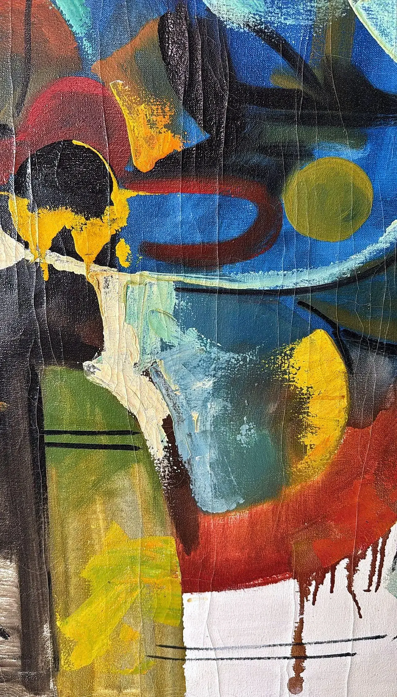 Arte astratta francese, olio su tela con cornice in legno, anni '80 11