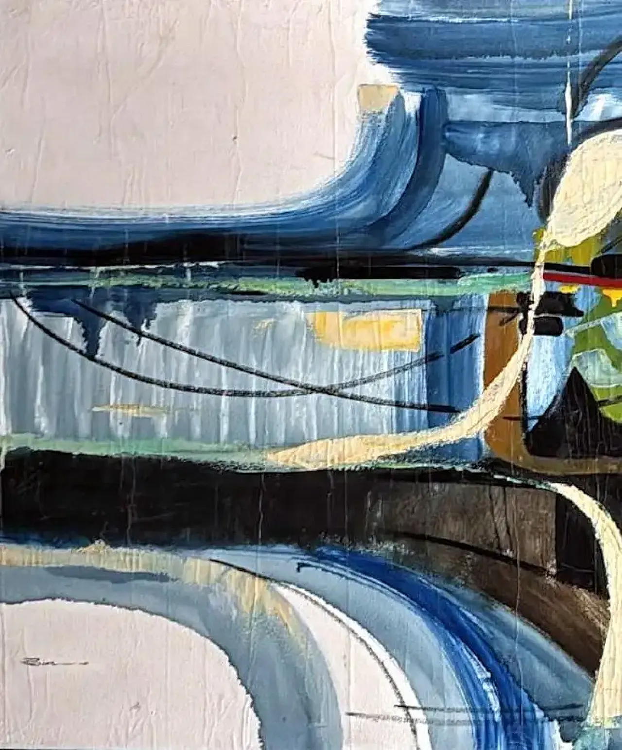 Arte astratta francese, olio su tela con cornice in legno, anni '80 13