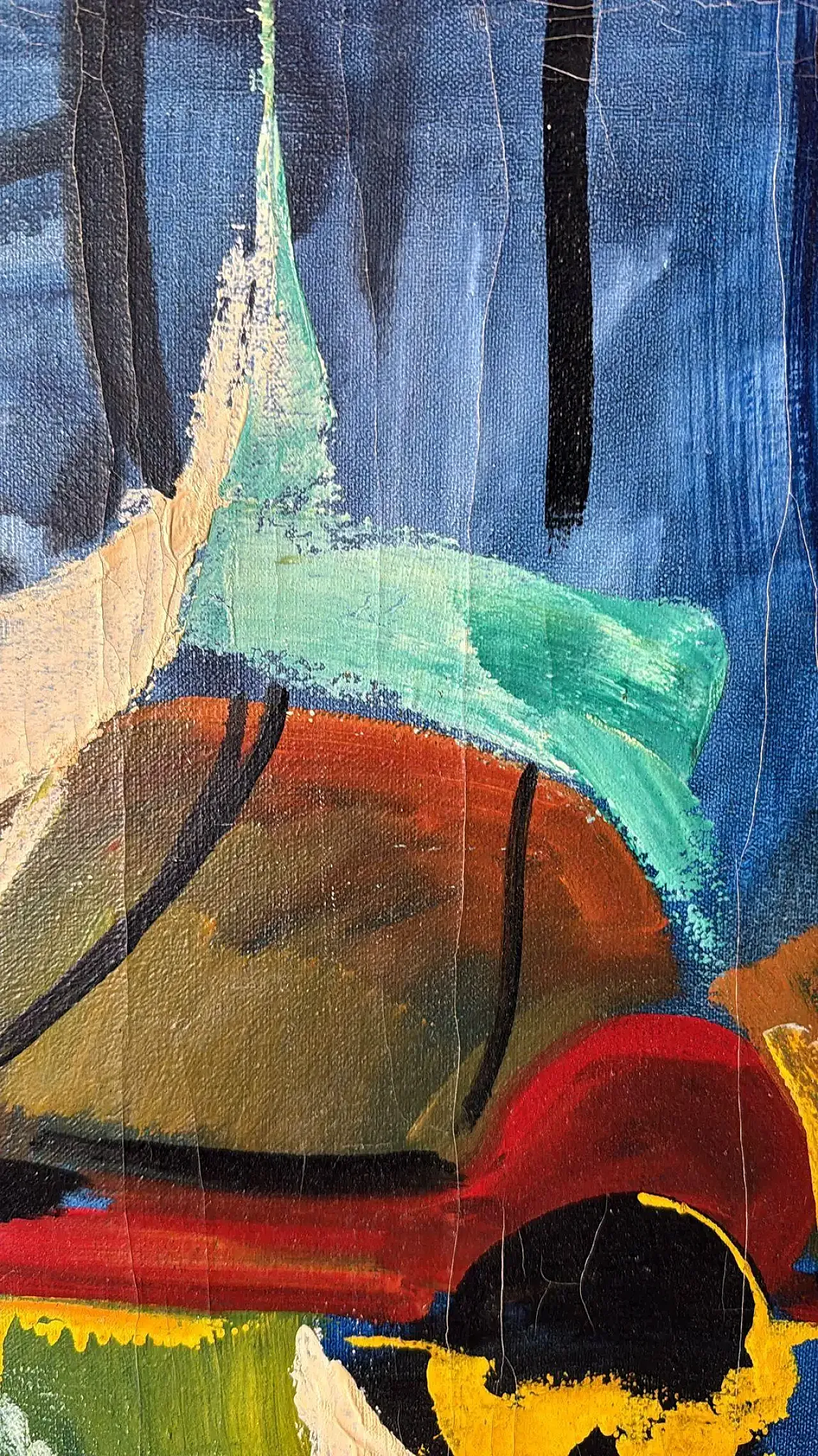 Arte astratta francese, olio su tela con cornice in legno, anni '80 15