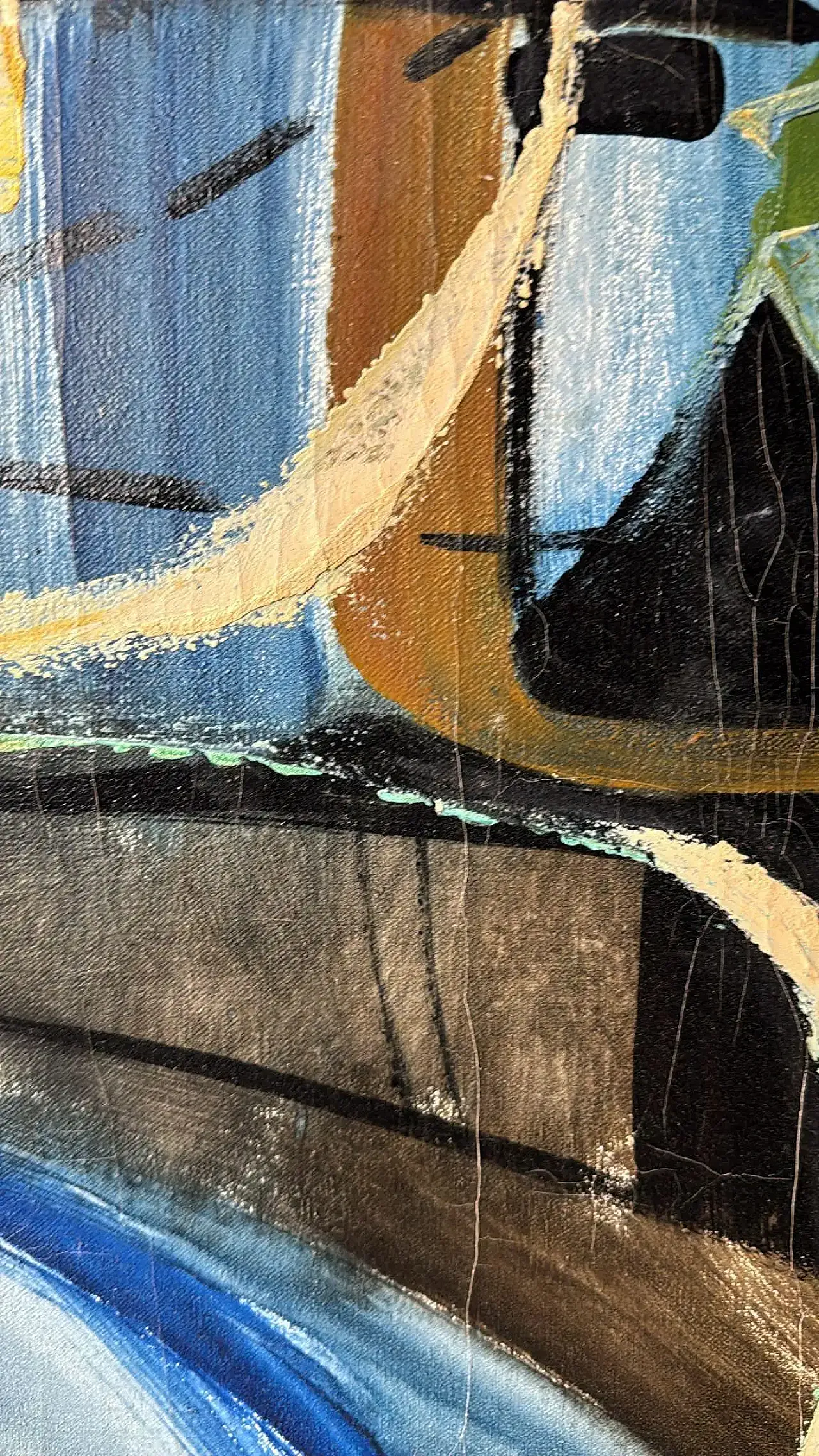 Arte astratta francese, olio su tela con cornice in legno, anni '80 16