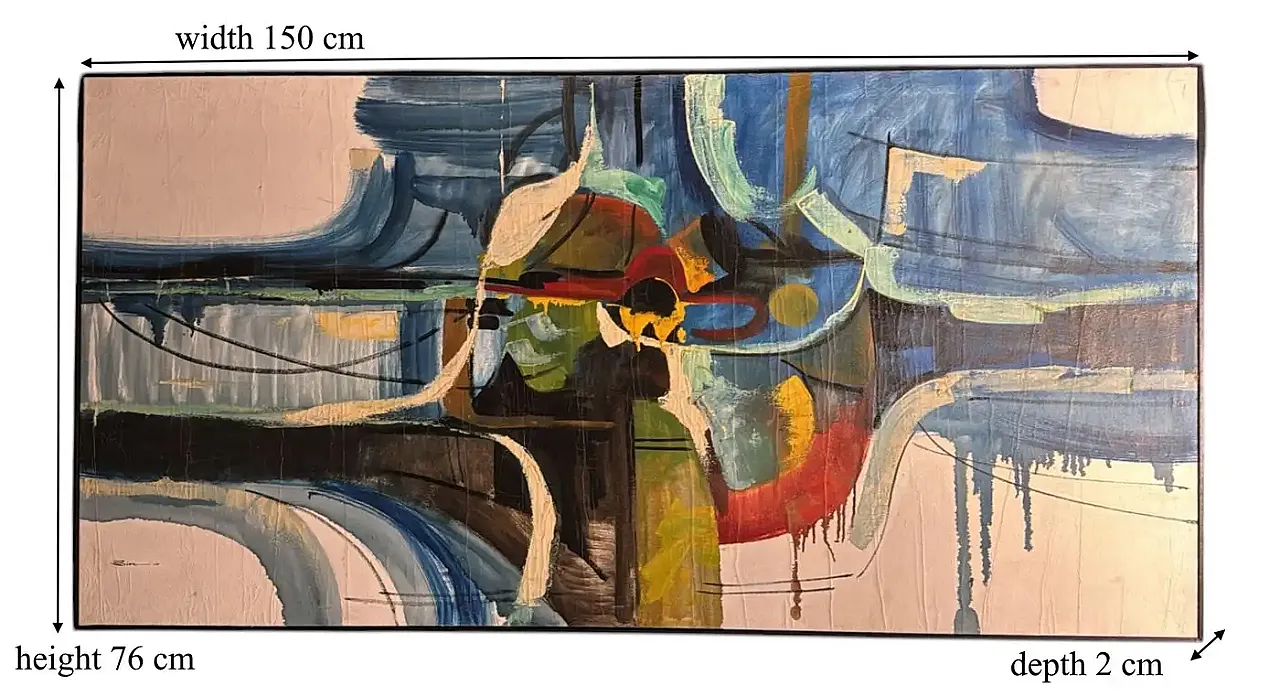 Arte astratta francese, olio su tela con cornice in legno, anni '80 19