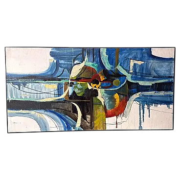 Arte astratta francese, olio su tela con cornice in legno, anni '80