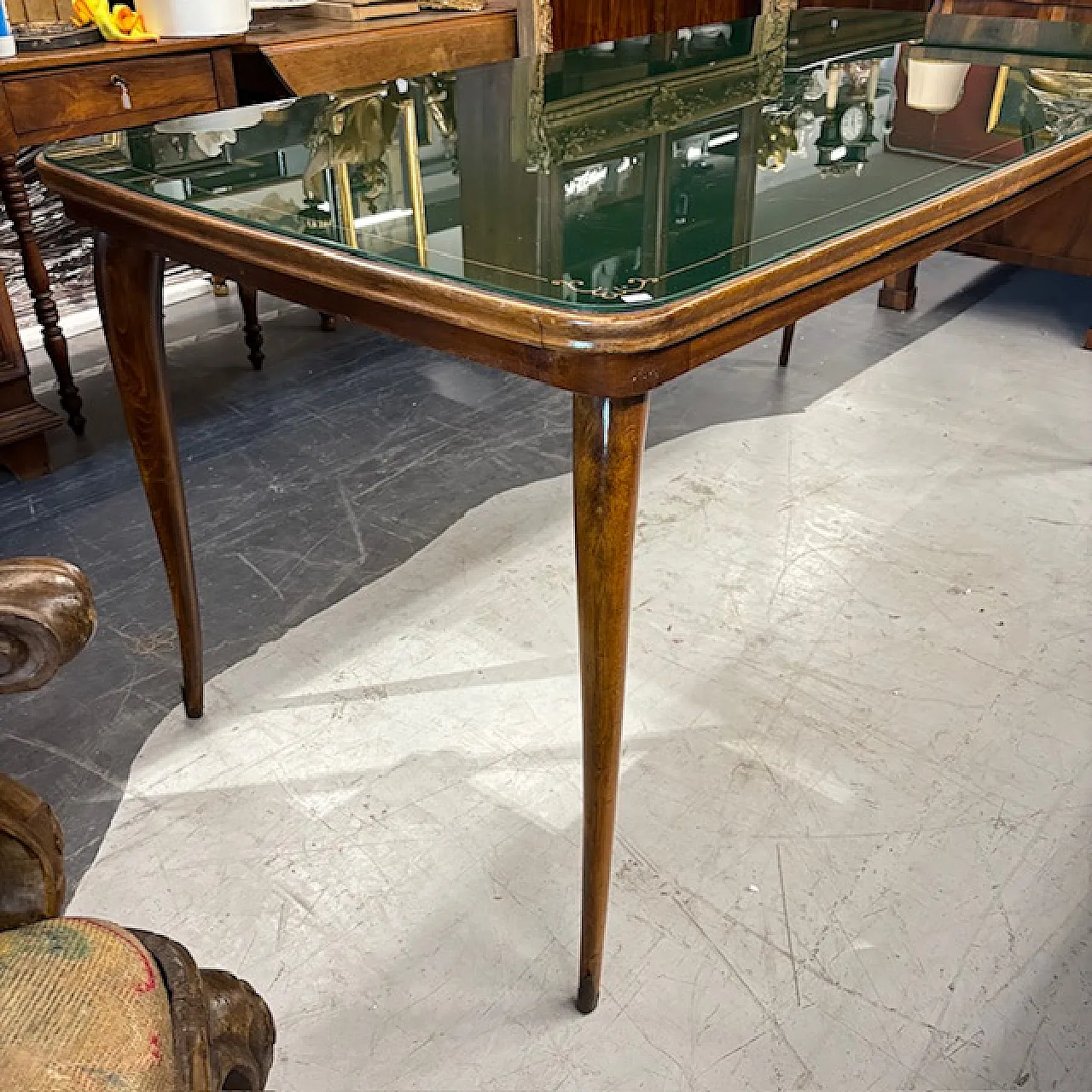 Italian Mid-century table with green painted glass top, 1960s 2