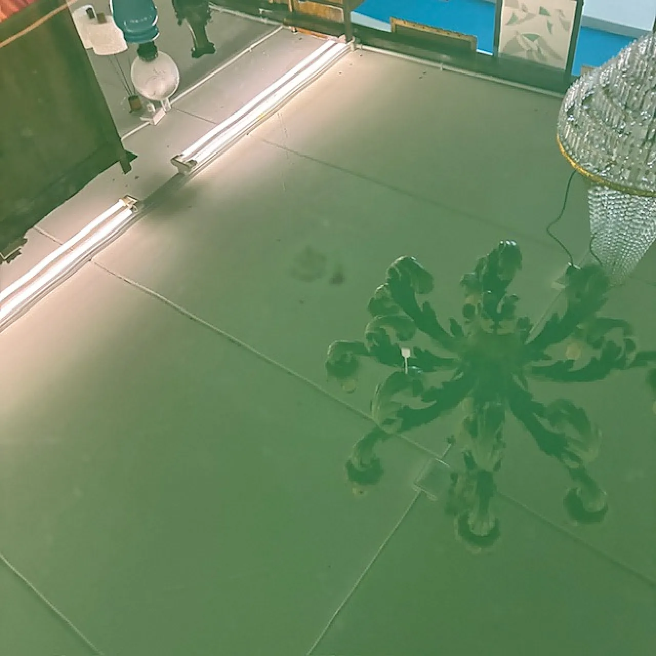 Italian Mid-century table with green painted glass top, 1960s 7