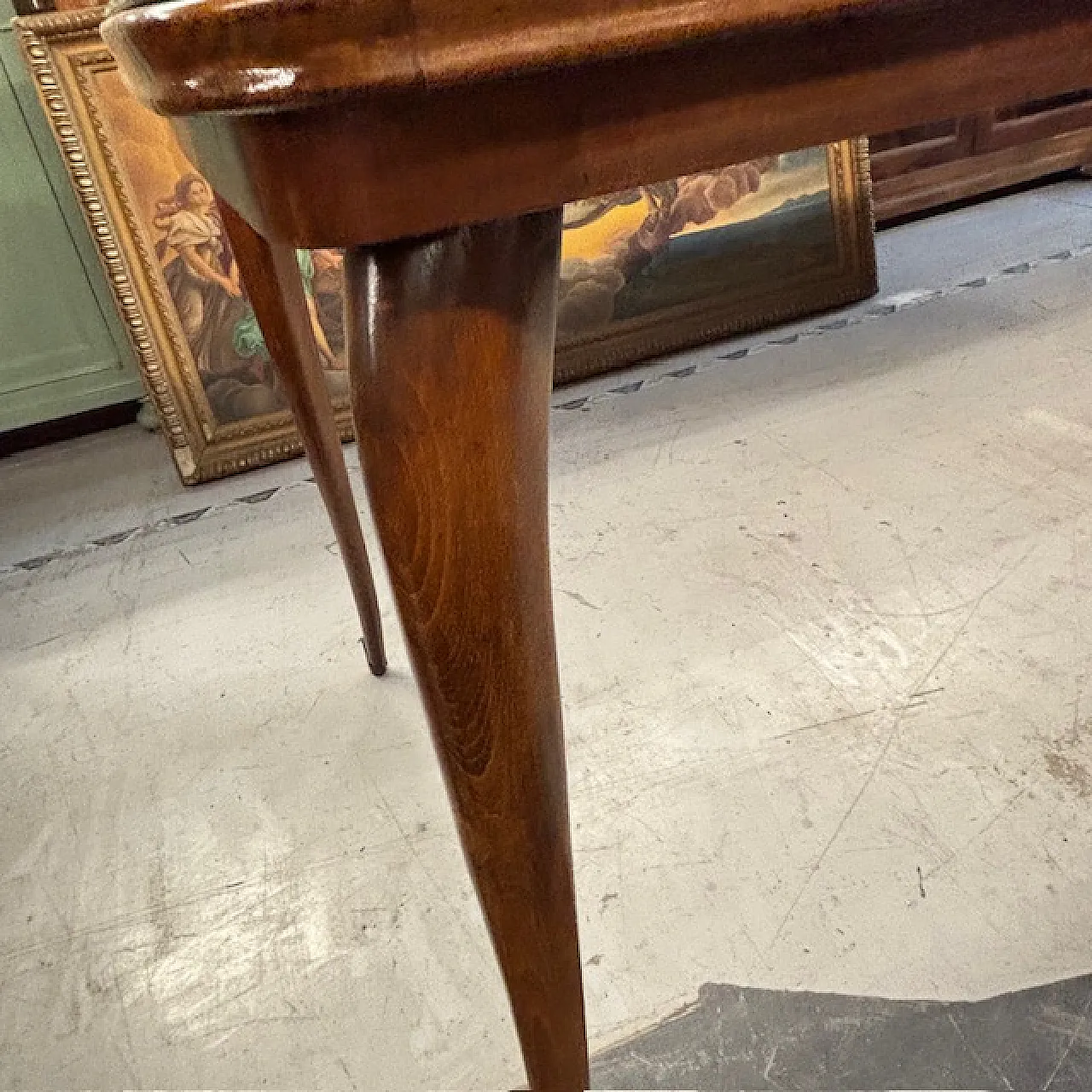 Italian Mid-century table with green painted glass top, 1960s 8