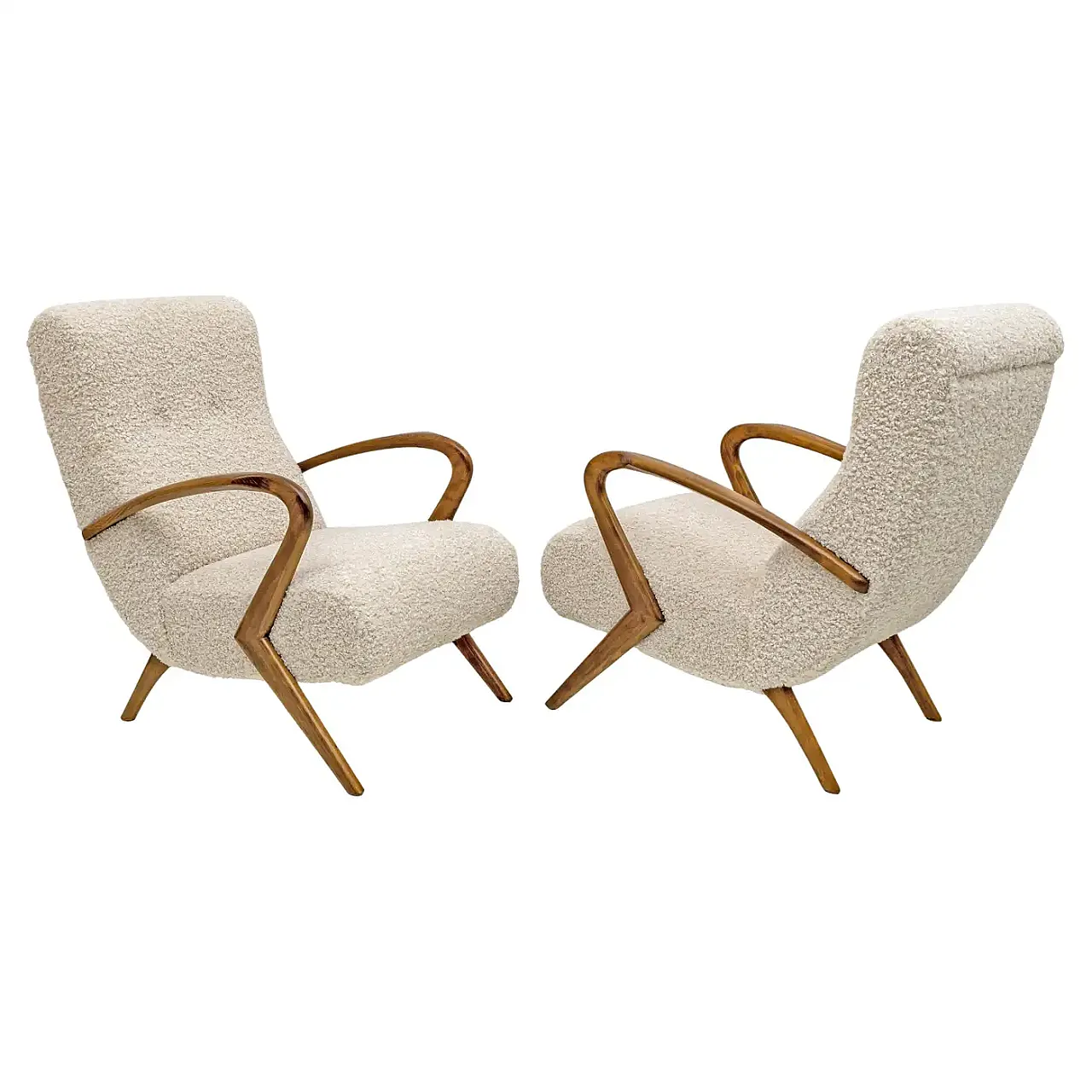 Pair of bouclè armchairs attributed to Paolo Buffa, 1950s 1