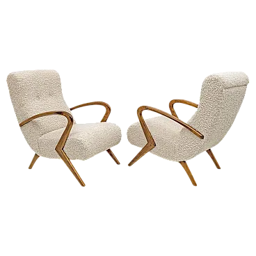 Pair of bouclè armchairs attributed to Paolo Buffa, 1950s