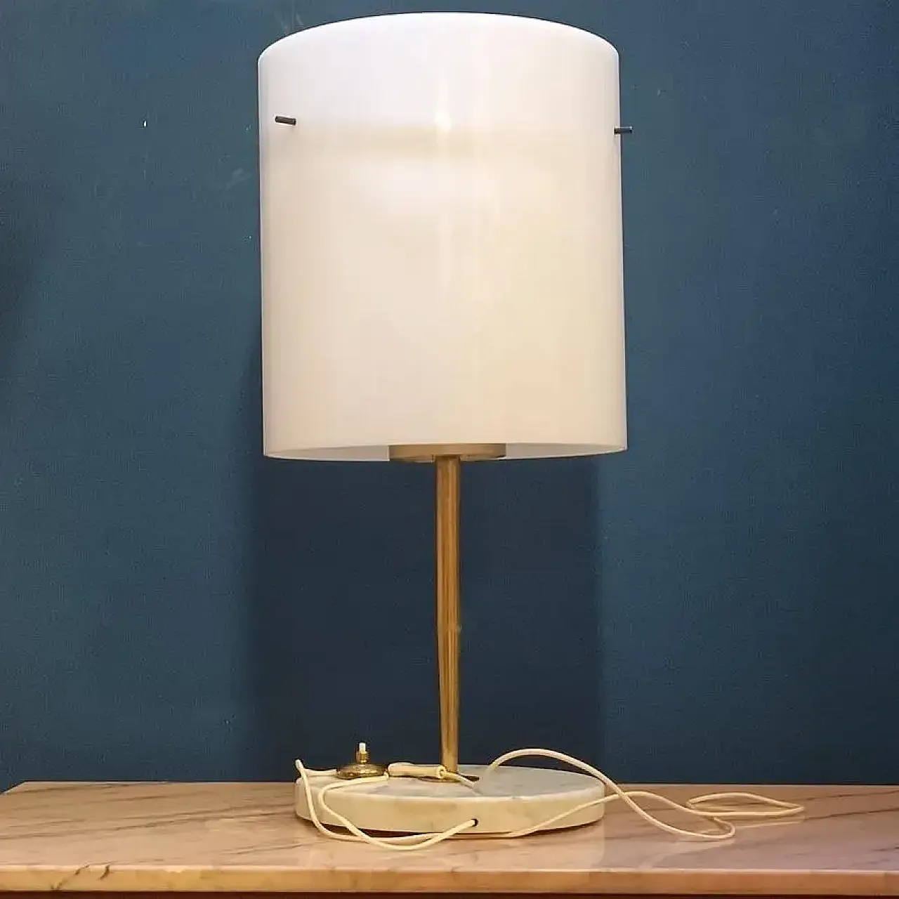 Stilnovo avolo lamp in marble, brass and plexiglass, 1950s 3