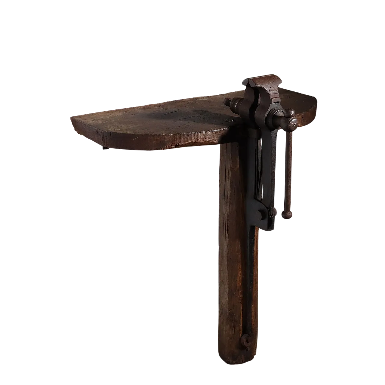 Consolle in quercia con morsa in ferro battuto, '900 11