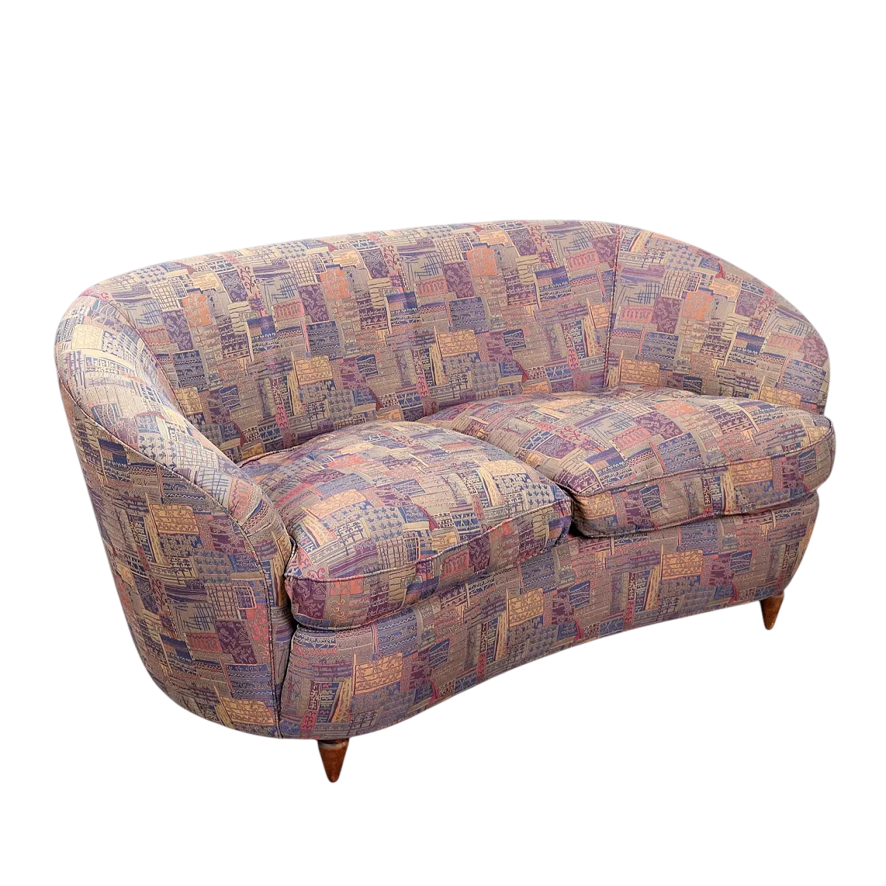 Divano a fagiolo in legno e tessuto, anni '60 10