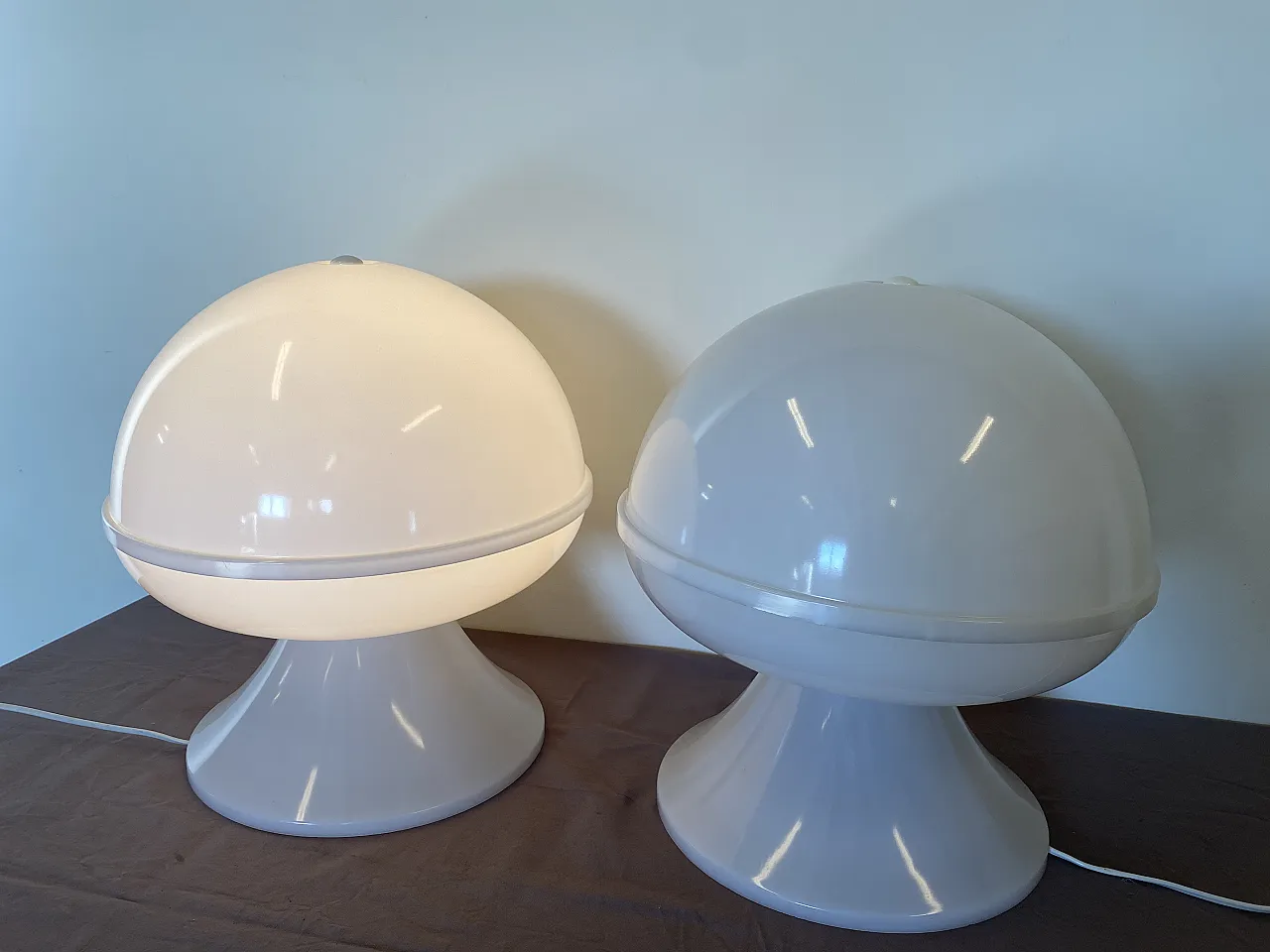 Pair plexiglas lamps, 70s 12