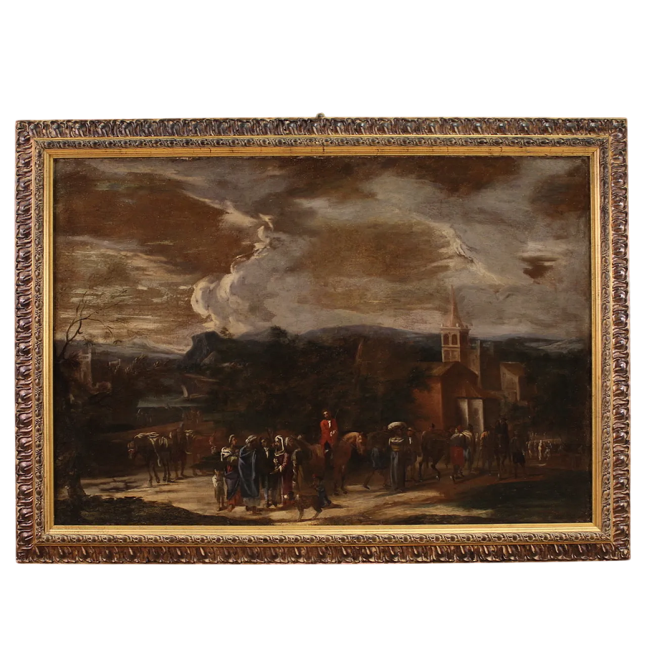 Landscape with figures, Italian oil painting, 18th century 16