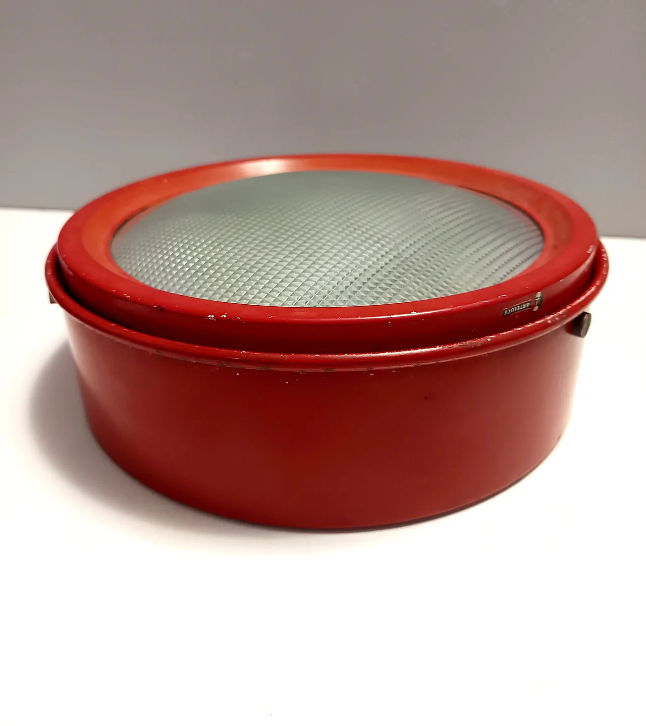 Red Metal and Glass Ceiling Light model 3055 by Gino Sarfatti for Arteluce, 1962 1