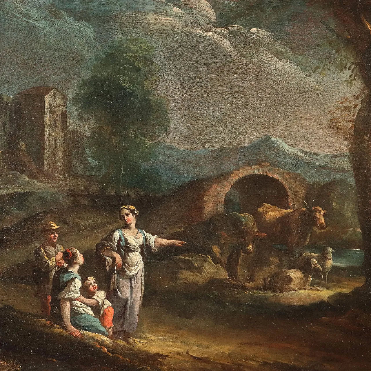 Landscape with Figures, oil on vanvas, 18th century 3