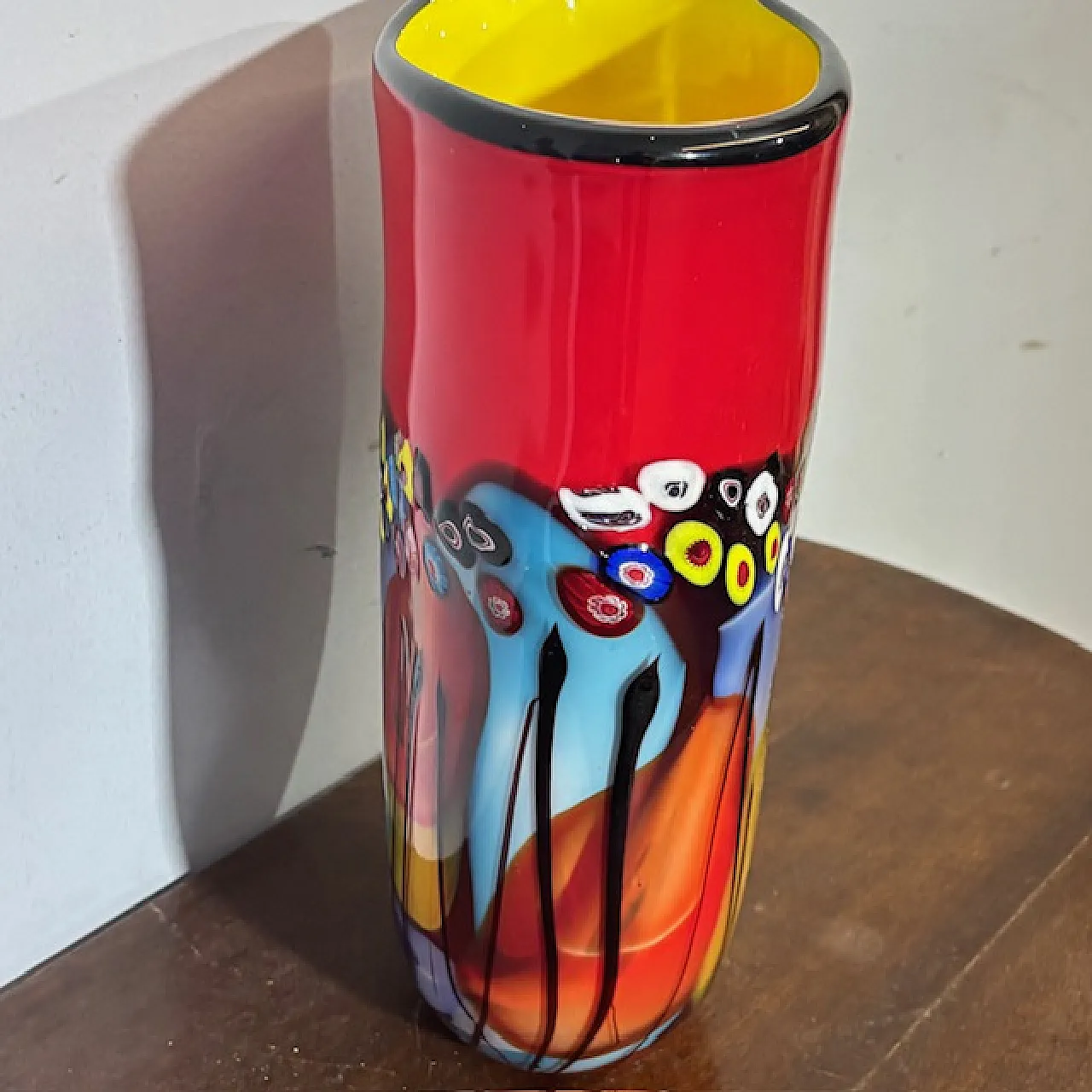 Vaso vetro Murano lavorazione incamiciata e a Murrine, anni '70 10