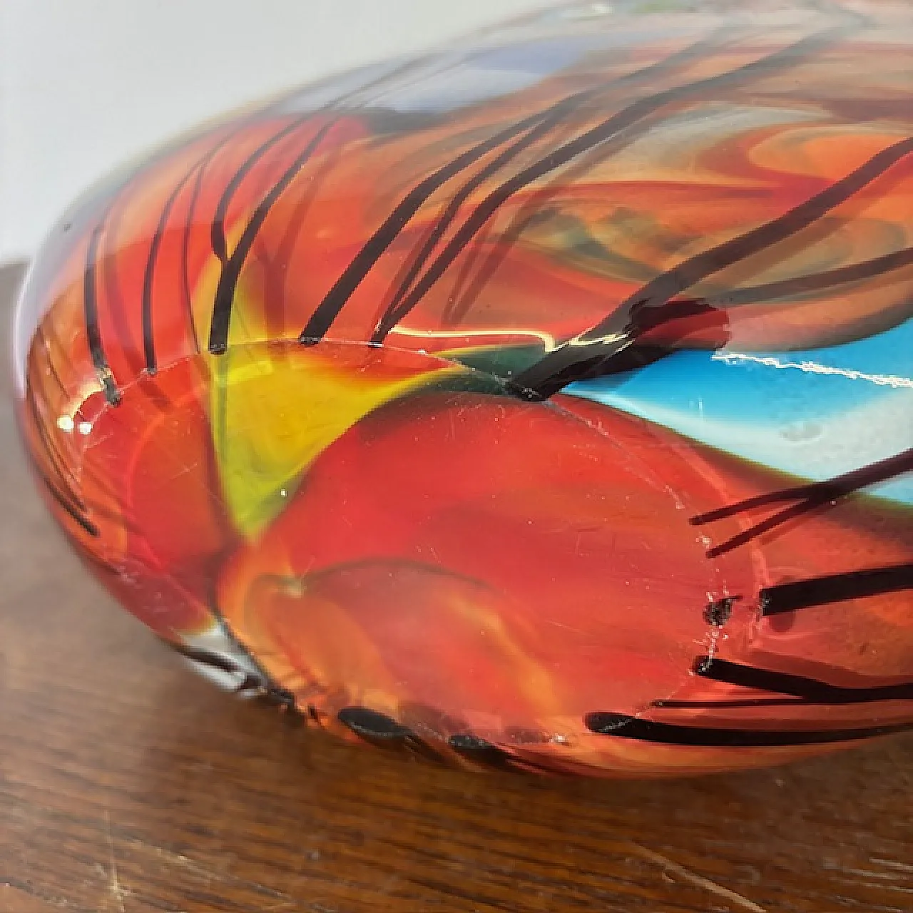 Vaso vetro Murano lavorazione incamiciata e a Murrine, anni '70 12