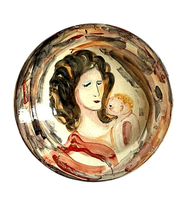 Piatto in ceramica di Trento Longaretti per Rossicone, anni '80