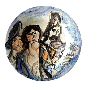 Piatto in ceramica di Trento Longaretti per Rossicone, anni '80