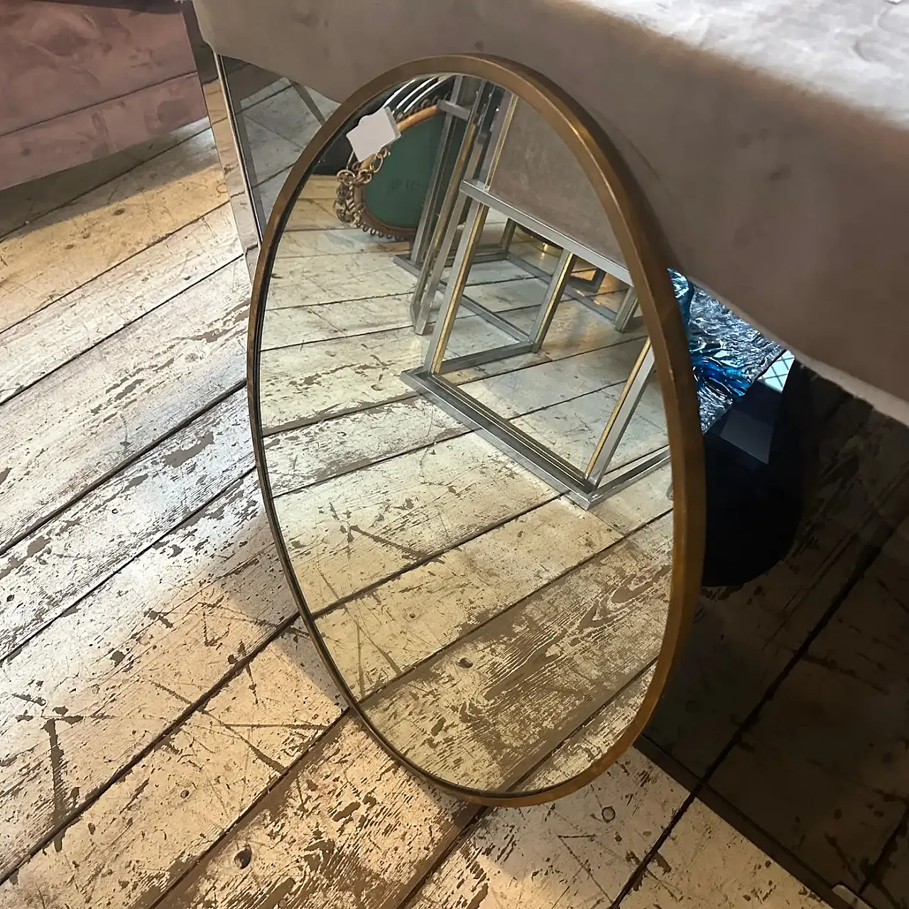 Specchio da parete ovale in ottone massiccio di Gio Ponti, anni '50 2