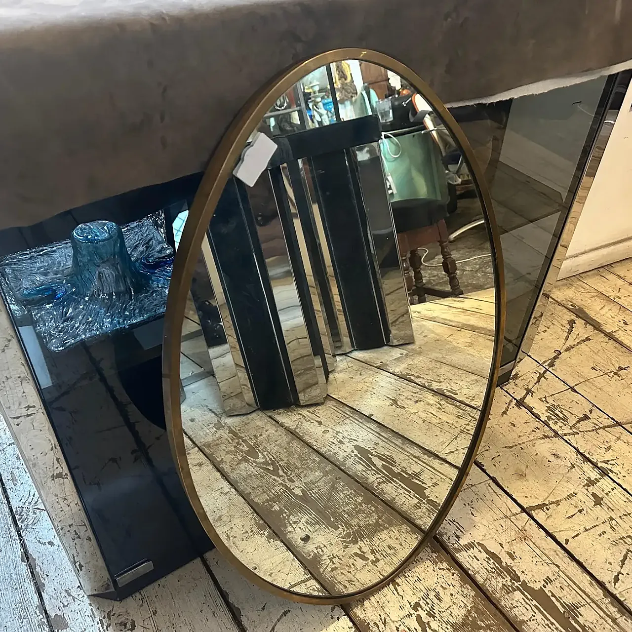 Specchio da parete ovale in ottone massiccio di Gio Ponti, anni '50 5