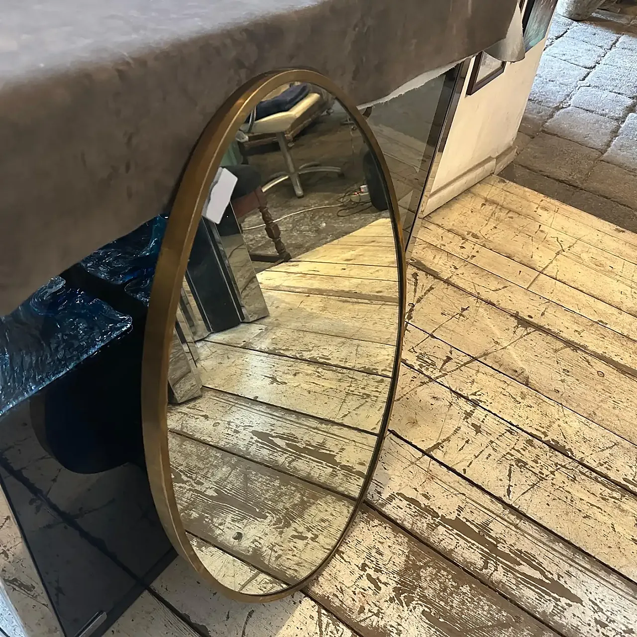 Specchio da parete ovale in ottone massiccio di Gio Ponti, anni '50 11