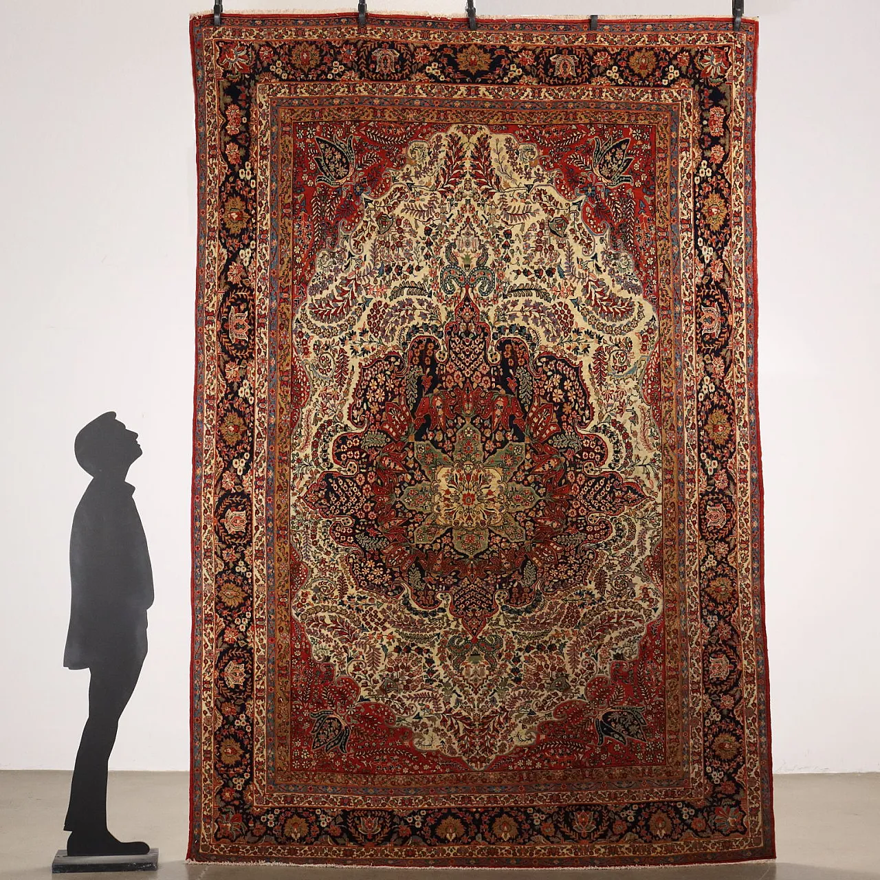 Tappeto asiatico in cotone e lana a nodo sottile, fine '900 2