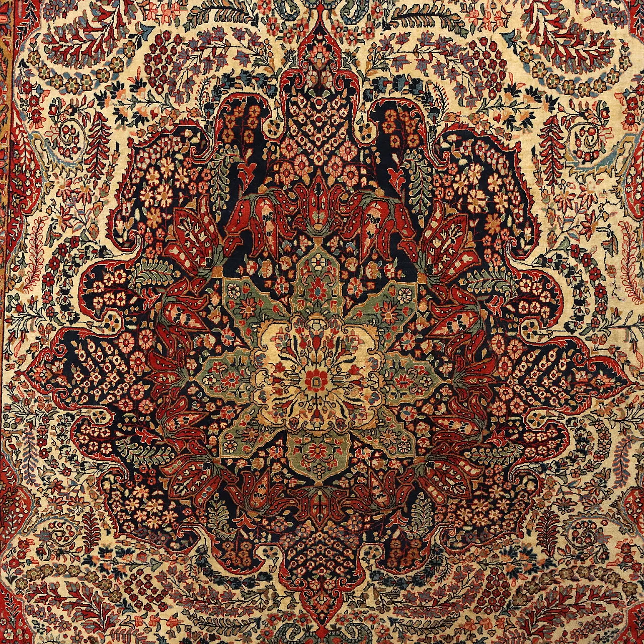 Tappeto asiatico in cotone e lana a nodo sottile, fine '900 3