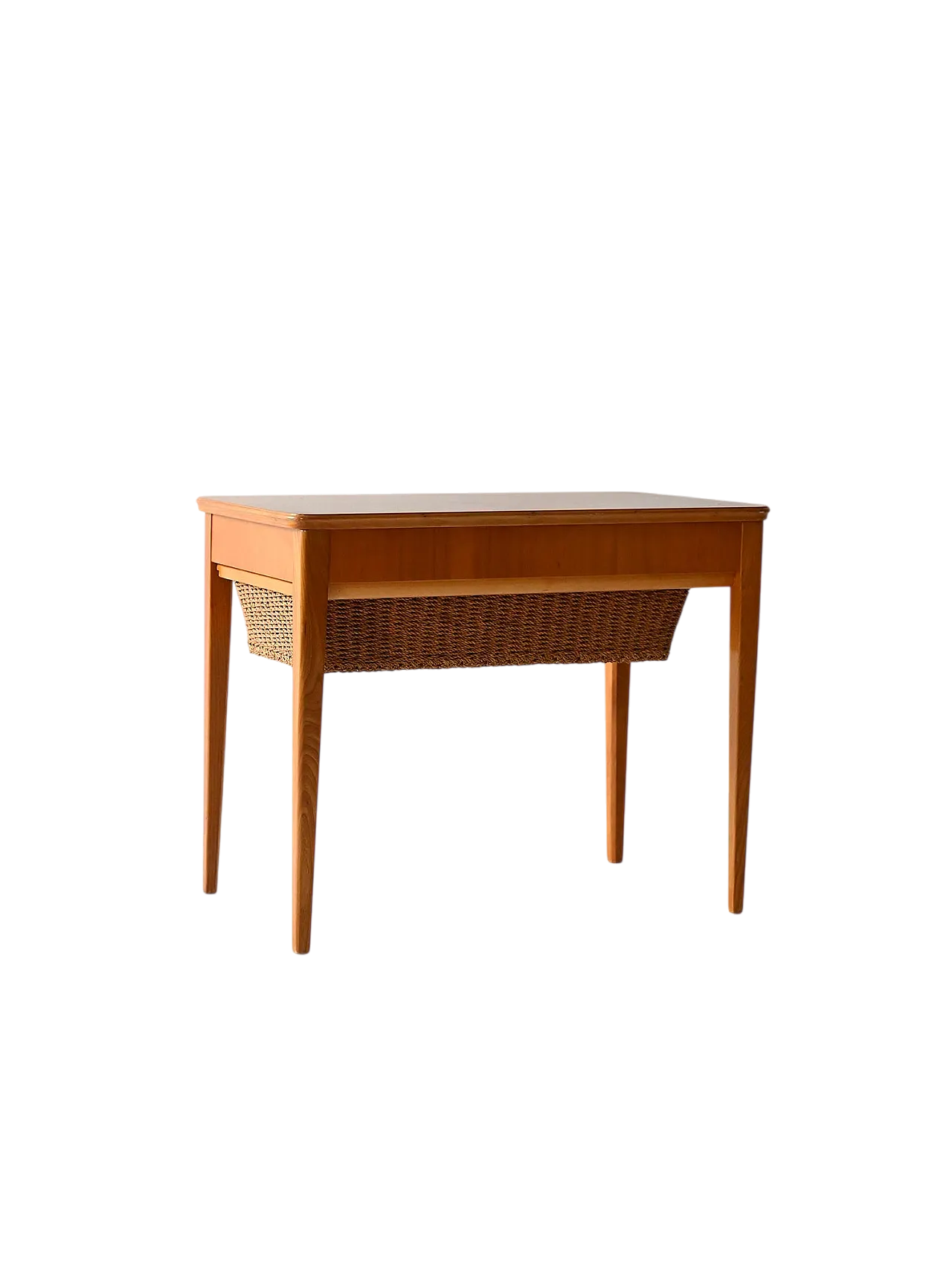 Tavolino vintage scandinavo portalana in radica con cestello 10