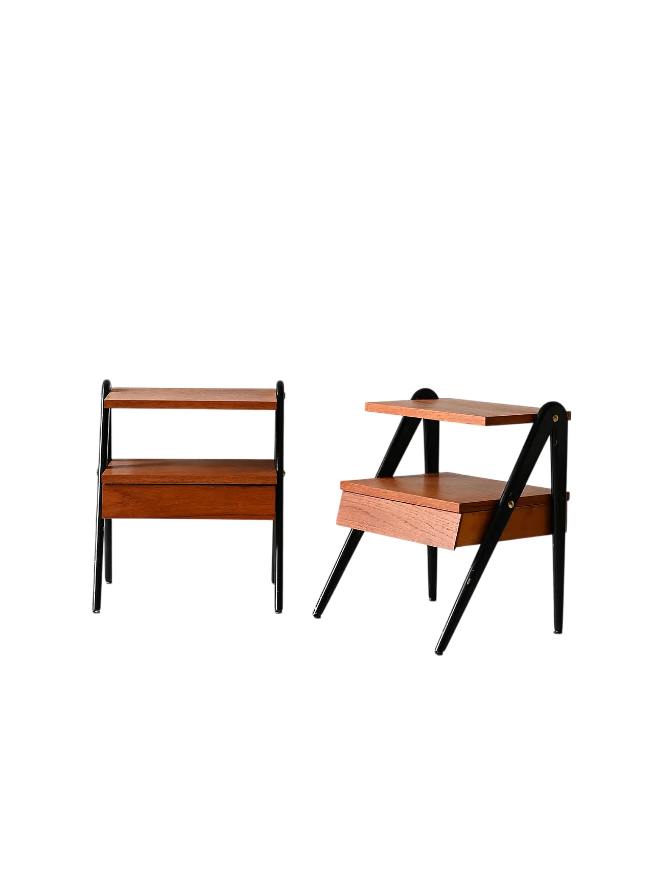 Pair of Scandinavian bedside tables  with black details, 1960s 8