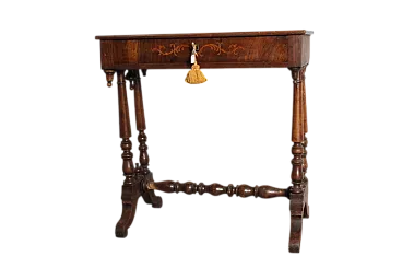 Tavolino scrittoio Carlo X noce e acero intarsiato, 1830