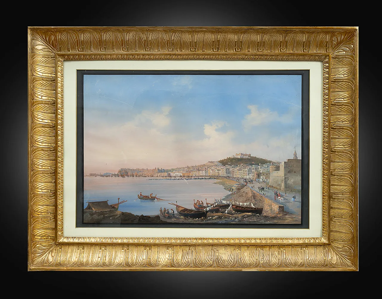 Gouache Aquerello raffigurante veduta di Napoli, '800 1