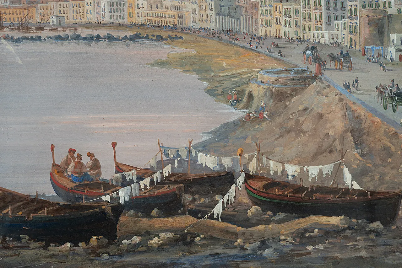 Gouache Aquerello raffigurante veduta di Napoli, '800 5