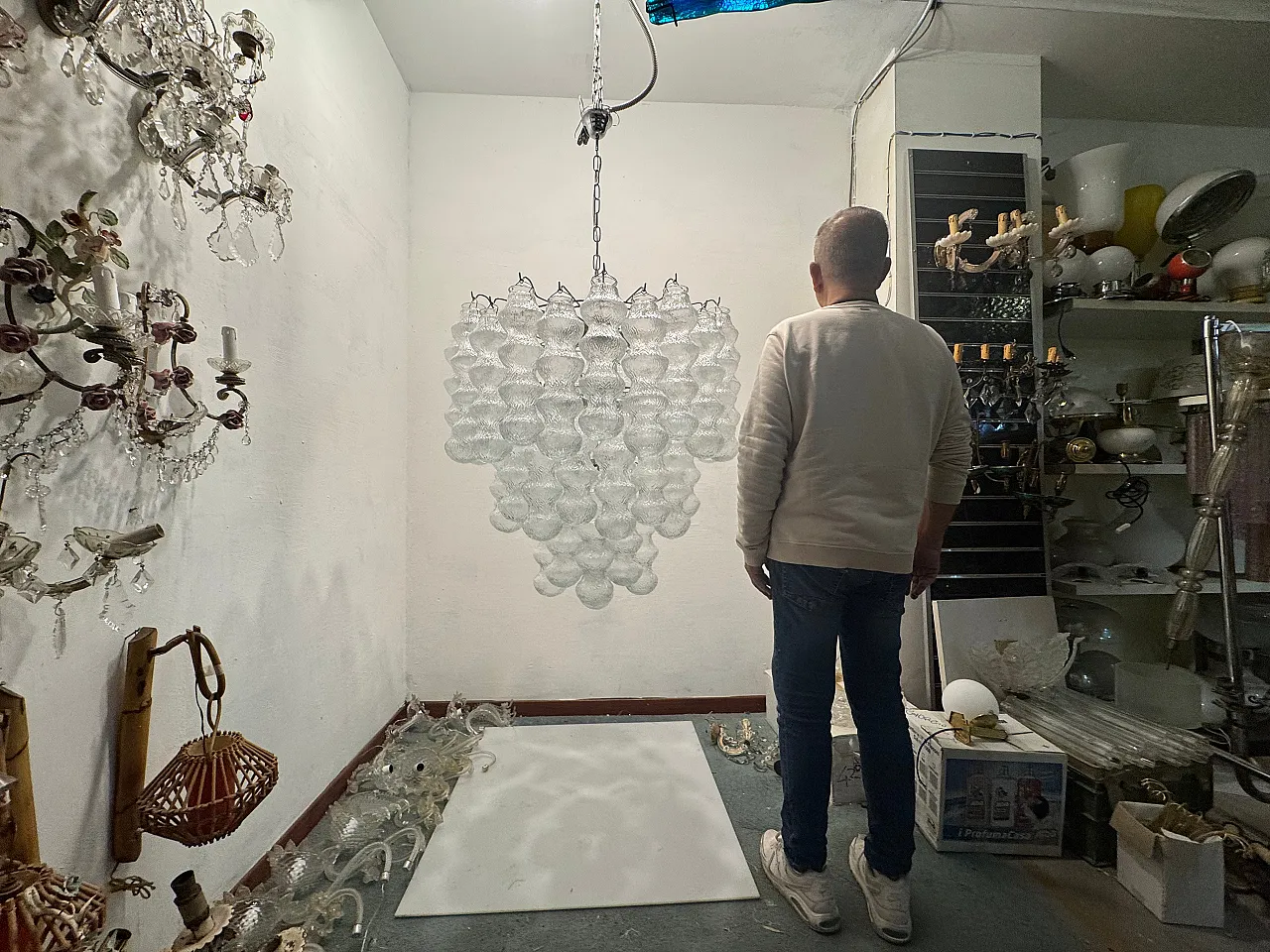 Large Vintage Murano-Style Glass Chandelier, 1980s 4