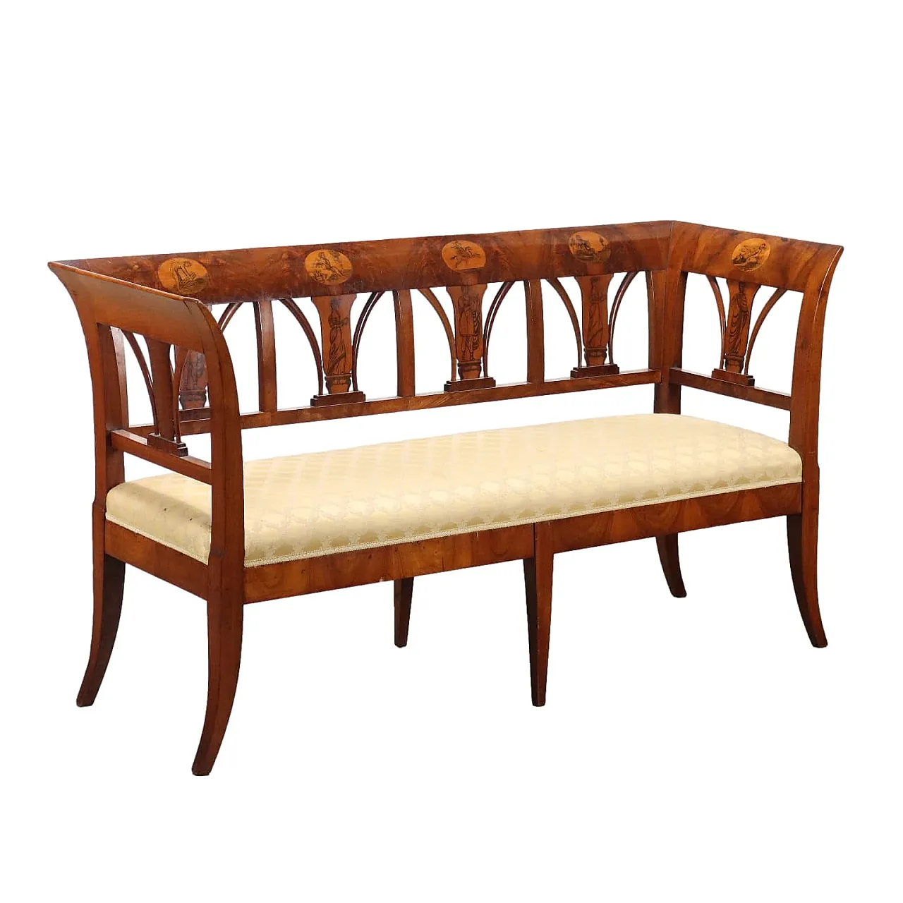 Divano Impero in noce e tessuto, '800 1