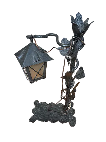 Lampada artigianale in ferro battuto, anni '70