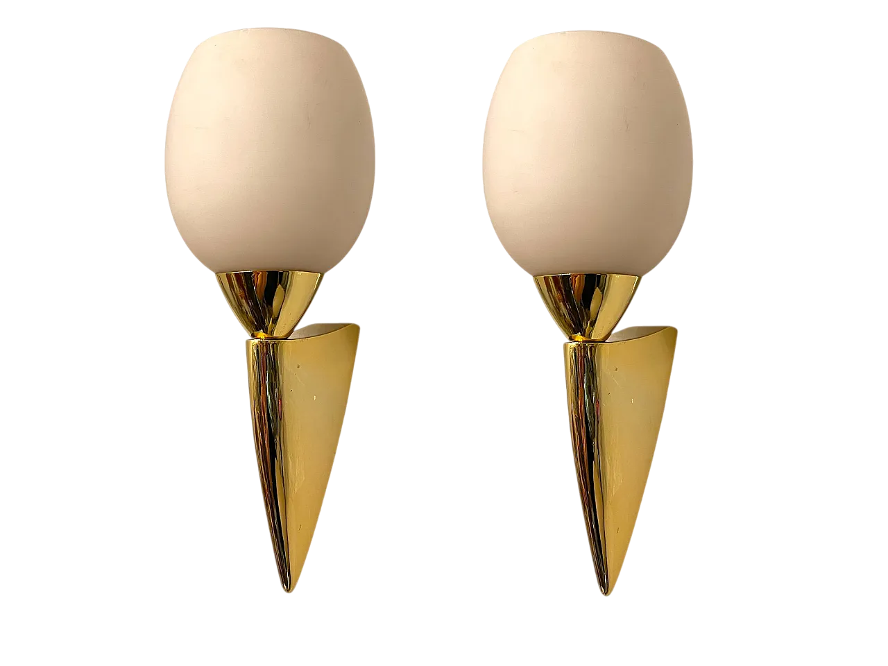 Pink Opaline Glass Brass Notice, 1960s, Set of 2 10