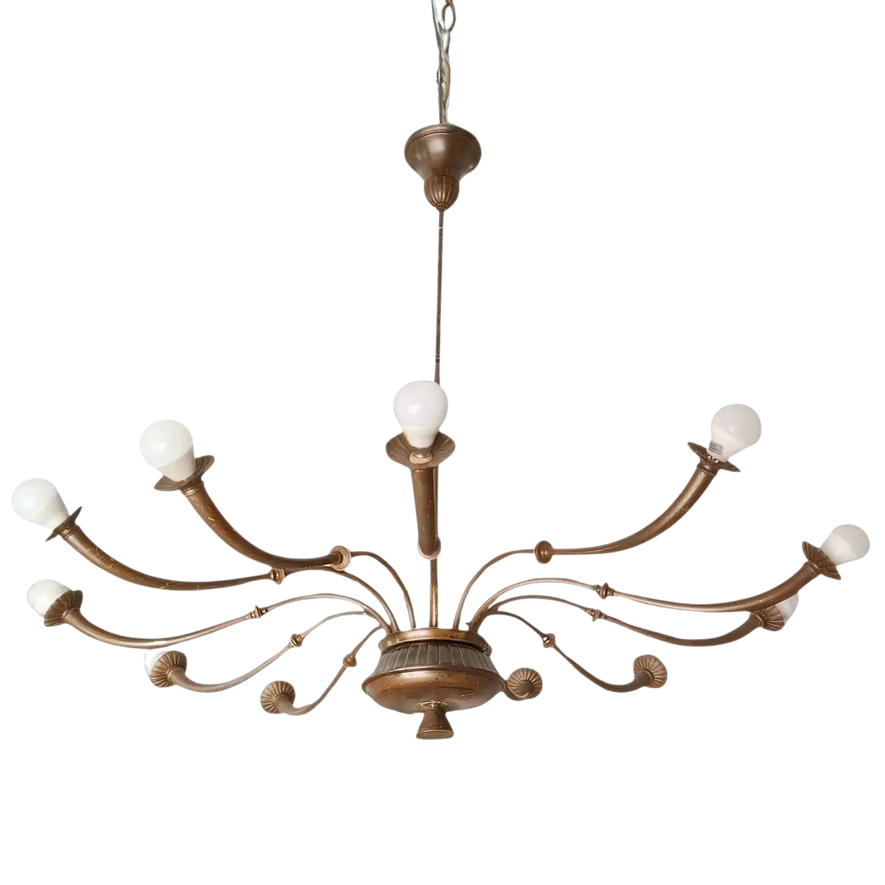 Lampadario a 12 luci in ottone Azucena di Caccia Dominioni, anni 50 9