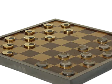 Tavolo da gioco in ottone e metallo cromato, anni '70